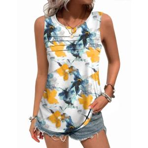 imageZeagoo Womens Tops Dressy Casual Summer Loose Fit Tank Tops Trendy Pleated Front Scoop Neck Sleeveless Tunic ShirtsTie Dye Flower
