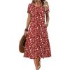 imageZEAGOO Womens Casual Summer Dress 2026 Petal Short Sleeve Dresses with Pleats Midi A Line Flowy Dress Boho SundressRed Floral