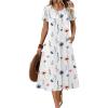 imageZEAGOO Womens Casual Summer Dress 2026 Petal Short Sleeve Dresses with Pleats Midi A Line Flowy Dress Boho SundressWhite Floral