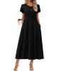 imageZeagoo Womens Maxi Dresses Summer Bohemian Floral Short Sleeve Long Dress Casual Flowy Tired Beach SundressBlack