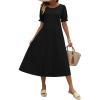 imageZeagoo Womens Summer Dress Casual Midi Dresses 2026 Short Puff Sleeve Flare Dress Pleated Flowy Sundress with PocketsAblack