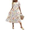imageZeagoo Womens Summer Dress Casual Midi Dresses 2026 Short Puff Sleeve Flare Dress Pleated Flowy Sundress with PocketsWhite Floral 02