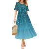 imageZeagoo Womens Summer Dresses 2026 Casual Midi Dress Flowy Sundress Ruffle Short Sleeve Tiered Dresses A Line Boho DressBlue Green Printed