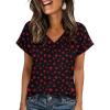 imageZeagoo Womens Summer Tops Rolled Short Sleeve V Neck Shirts Casual Dressy Business Work Blouses OutfitsRed Heartkt6