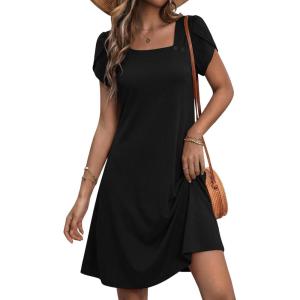 imageZEAGOO Summer Dresses for Women 2026 Sundress Short Petal Sleeve Dress with Pockets Floral Dresses for CasualBlack