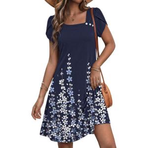 imageZEAGOO Summer Dresses for Women 2026 Sundress Short Petal Sleeve Dress with Pockets Floral Dresses for CasualFloralsf119