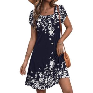 imageZEAGOO Summer Dresses for Women 2026 Sundress Short Petal Sleeve Dress with Pockets Floral Dresses for CasualFloralsf184