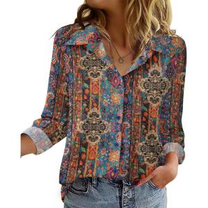 imageZeagoo Blouse for Women Dressy Long Sleeve Button Down Shirts Business Casual Outfit Lightweight SolidPrinted TopsBoho Multicolor 721