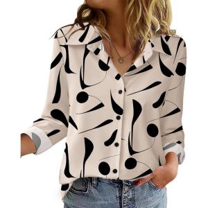 imageZeagoo Blouse for Women Dressy Long Sleeve Button Down Shirts Business Casual Outfit Lightweight SolidPrinted TopsGeometric Beige 602