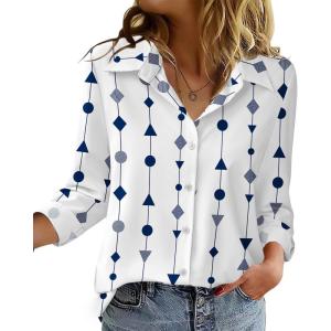 imageZeagoo Blouse for Women Dressy Long Sleeve Button Down Shirts Business Casual Outfit Lightweight SolidPrinted TopsGeometric White 599