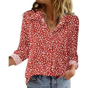 imageZeagoo Blouse for Women Dressy Long Sleeve Button Down Shirts Business Casual Outfit Lightweight SolidPrinted TopsPolka Dot Red 590