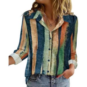 imageZeagoo Blouse for Women Dressy Long Sleeve Button Down Shirts Business Casual Outfit Lightweight SolidPrinted TopsStripes Multicolor 289