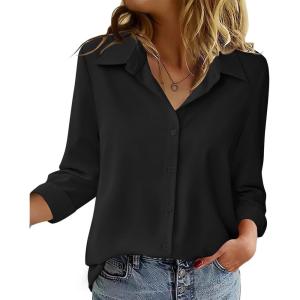 imageZeagoo Blouse for Women Dressy Long Sleeve Button Down Shirts Business Casual Outfit Lightweight SolidPrinted TopsZ Black