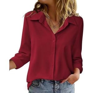 imageZeagoo Blouse for Women Dressy Long Sleeve Button Down Shirts Business Casual Outfit Lightweight SolidPrinted TopsZ Red