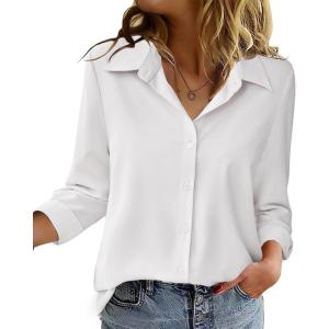 imageZeagoo Blouse for Women Dressy Long Sleeve Button Down Shirts Business Casual Outfit Lightweight SolidPrinted TopsZ White