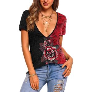 imageZeagoo Sexy Tops for Women Deep V Neck Shirts Summer Low Cut Top Short Sleeve Tshirts Trendy Clothes Fashion ClothingBf309