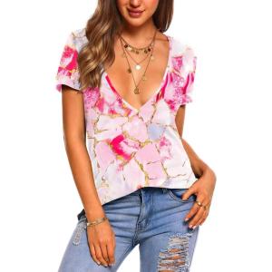 imageZeagoo Sexy Tops for Women Deep V Neck Shirts Summer Low Cut Top Short Sleeve Tshirts Trendy Clothes Fashion ClothingCx11