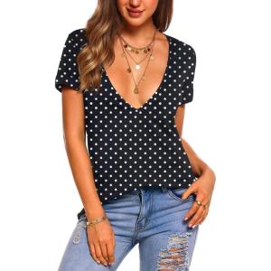 imageZeagoo Sexy Tops for Women Deep V Neck Shirts Summer Low Cut Top Short Sleeve Tshirts Trendy Clothes Fashion ClothingJh49