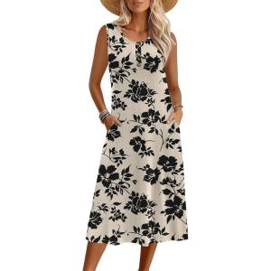 imageZeagoo Women Summer Midi Dress 2026 Sleeveless Casual Beach Sundress Button Down Loose Spring Tank Dresses with PocketsFloral Black