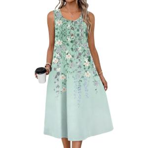 imageZeagoo Women Summer Midi Dress 2026 Sleeveless Casual Beach Sundress Button Down Loose Spring Tank Dresses with PocketsFloral Green