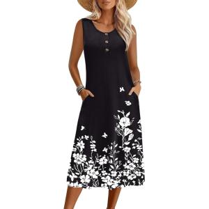 imageZeagoo Women Summer Midi Dress 2026 Sleeveless Casual Beach Sundress Button Down Loose Spring Tank Dresses with PocketsFlowersblack
