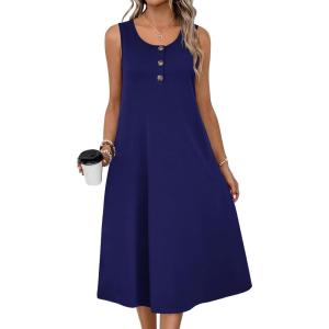 imageZeagoo Women Summer Midi Dress 2026 Sleeveless Casual Beach Sundress Button Down Loose Spring Tank Dresses with PocketsNavy