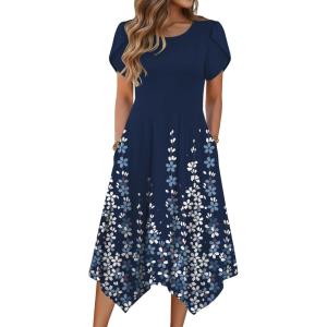 imageZeagoo Womens Casual Dress for Summer Short Sleeve Loose Flowy Beach Dress with Pockets Hankerchief Flare Midi Sundress 202603 Blue