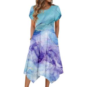 imageZeagoo Womens Casual Dress for Summer Short Sleeve Loose Flowy Beach Dress with Pockets Hankerchief Flare Midi Sundress 202606 Blue