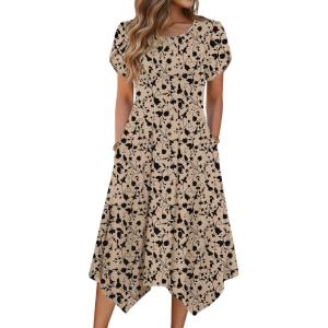 imageZeagoo Womens Casual Dress for Summer Short Sleeve Loose Flowy Beach Dress with Pockets Hankerchief Flare Midi Sundress 2026Beige