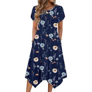 imageZeagoo Womens Casual Dress for Summer Short Sleeve Loose Flowy Beach Dress with Pockets Hankerchief Flare Midi Sundress 2026Navy Floral