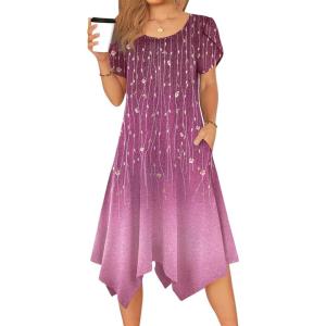 imageZeagoo Womens Casual Dress for Summer Short Sleeve Loose Flowy Beach Dress with Pockets Hankerchief Flare Midi Sundress 2026Purple
