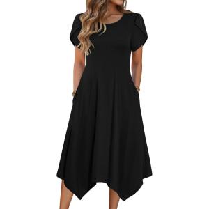 imageZeagoo Womens Casual Dress for Summer Short Sleeve Loose Flowy Beach Dress with Pockets Hankerchief Flare Midi Sundress 2026Solid Black