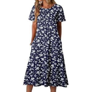 imageZeagoo Womens Casual Dresses for Summer Short Sleeve Flare Midi Dress Loose Beach Sundress Pleated Front Dress with Pockets03 Blue