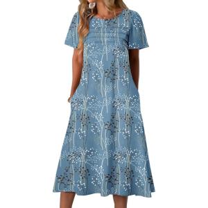 imageZeagoo Womens Casual Dresses for Summer Short Sleeve Flare Midi Dress Loose Beach Sundress Pleated Front Dress with Pockets04 Blue