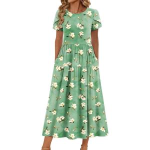 imageZeagoo Womens Maxi Dresses Summer Bohemian Floral Short Sleeve Long Dress Casual Flowy Tired Beach Sundress01bf49