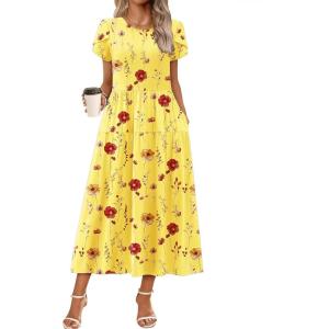 imageZeagoo Womens Maxi Dresses Summer Bohemian Floral Short Sleeve Long Dress Casual Flowy Tired Beach SundressBf351