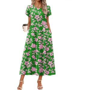 imageZeagoo Womens Maxi Dresses Summer Bohemian Floral Short Sleeve Long Dress Casual Flowy Tired Beach SundressDh594
