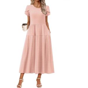 imageZeagoo Womens Maxi Dresses Summer Bohemian Floral Short Sleeve Long Dress Casual Flowy Tired Beach SundressJh1