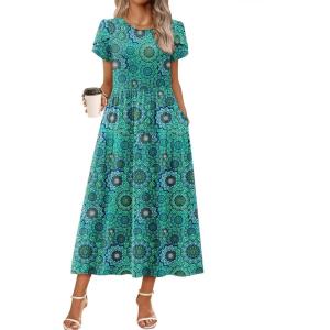 imageZeagoo Womens Maxi Dresses Summer Bohemian Floral Short Sleeve Long Dress Casual Flowy Tired Beach SundressMz911