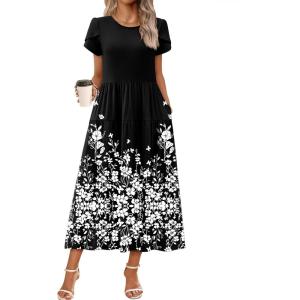 imageZeagoo Womens Maxi Dresses Summer Bohemian Floral Short Sleeve Long Dress Casual Flowy Tired Beach SundressSf100