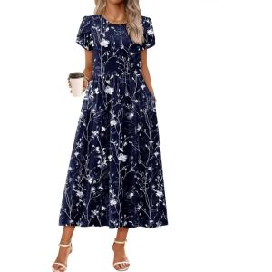 imageZeagoo Womens Maxi Dresses Summer Bohemian Floral Short Sleeve Long Dress Casual Flowy Tired Beach SundressSf180