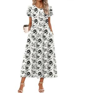 imageZeagoo Womens Maxi Dresses Summer Bohemian Floral Short Sleeve Long Dress Casual Flowy Tired Beach SundressSf196
