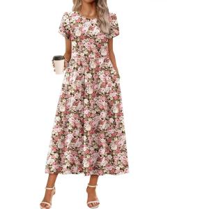 imageZeagoo Womens Maxi Dresses Summer Bohemian Floral Short Sleeve Long Dress Casual Flowy Tired Beach SundressWf87