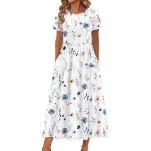 imageZeagoo Womens Maxi Dresses Summer Bohemian Floral Short Sleeve Long Dress Casual Flowy Tired Beach SundressWhite Floral