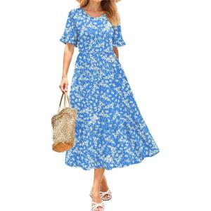 imageZeagoo Womens Summer Dresses 2026 Casual Midi Dress Flowy Sundress Ruffle Short Sleeve Tiered Dresses A Line Boho DressBlue Floral