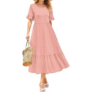 imageZeagoo Womens Summer Dresses 2026 Casual Midi Dress Flowy Sundress Ruffle Short Sleeve Tiered Dresses A Line Boho DressPink Dot