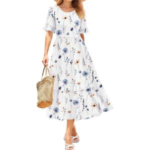 imageZeagoo Womens Summer Dresses 2026 Casual Midi Dress Flowy Sundress Ruffle Short Sleeve Tiered Dresses A Line Boho DressWhite Floral