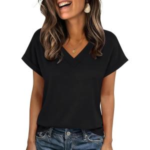 imageZeagoo Womens Summer Tops Rolled Short Sleeve V Neck Shirts Casual Dressy Business Work Blouses Outfits1black