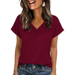 imageZeagoo Womens Summer Tops Rolled Short Sleeve V Neck Shirts Casual Dressy Business Work Blouses Outfits1wine Red2