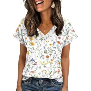 imageZeagoo Womens Summer Tops Rolled Short Sleeve V Neck Shirts Casual Dressy Business Work Blouses OutfitsBeige Flowerxh403